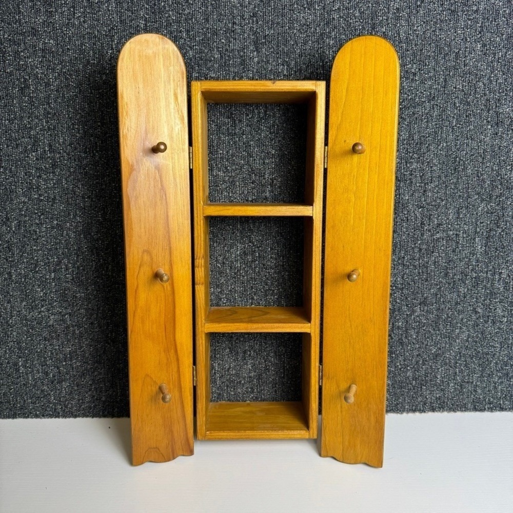 Vintage Wooden Curio Key Hider Trinket Shelf With Pegs 21x6.5x4.5 Cottagecore